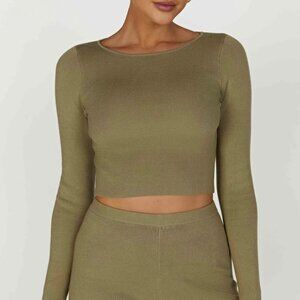 MESHKI HAISLEY LONG SLEEVE KNIT TOP OLIVE XL